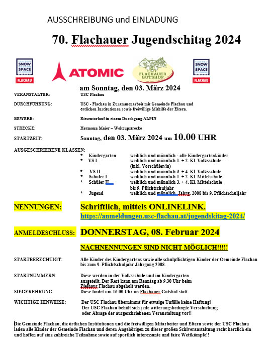 Ausschreibung und Einladung Flachauer Jugendskitag 2024